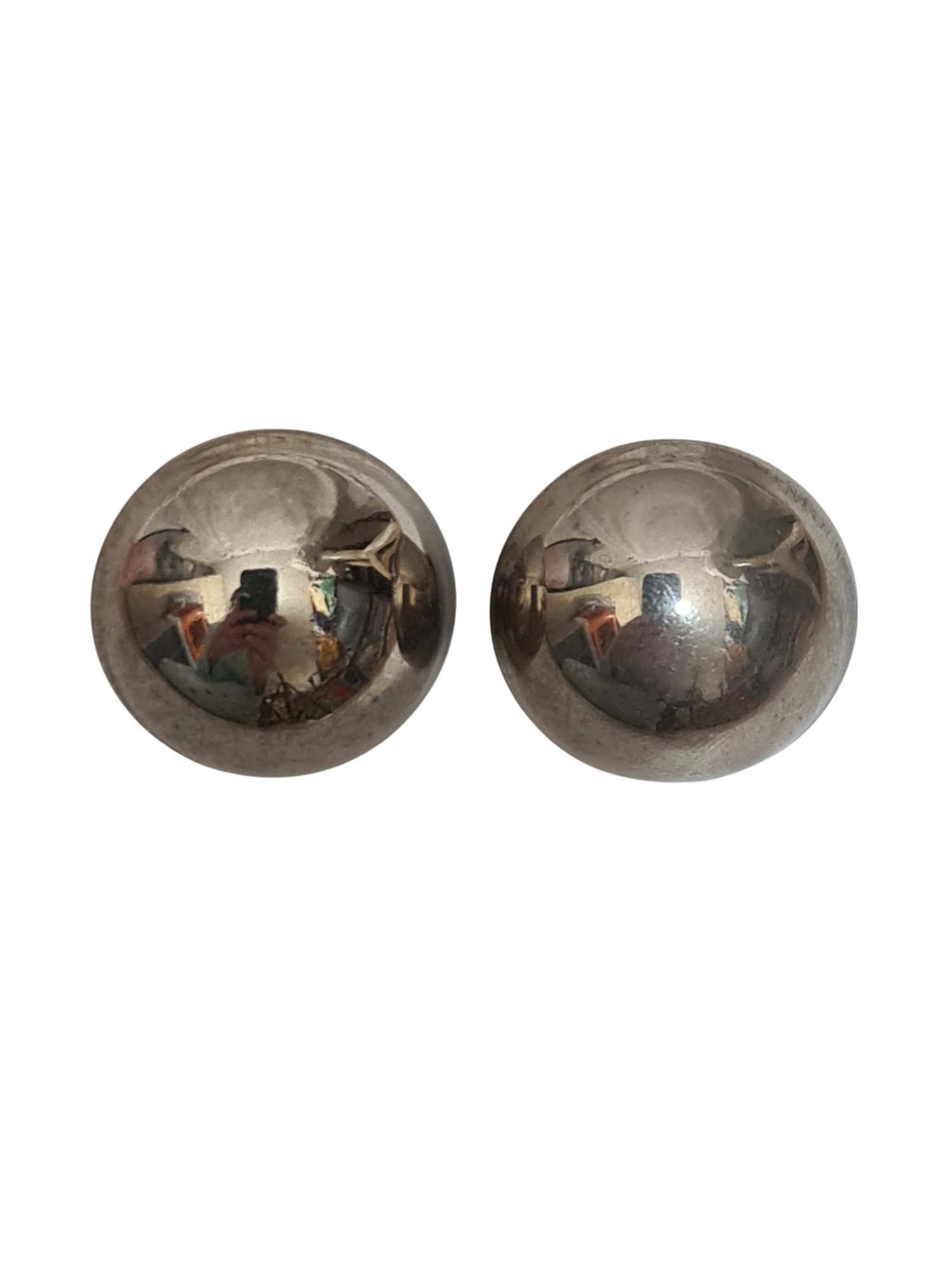 Boucles d'oreilles à clips bombées argentées effet miroir des années 80-90 EMMAUS