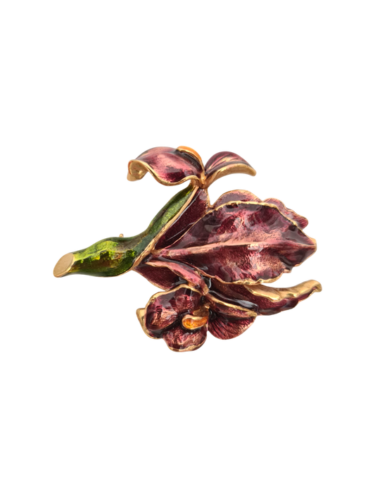 Broche dorée florale émaillée des années 50/70 EMMAUS