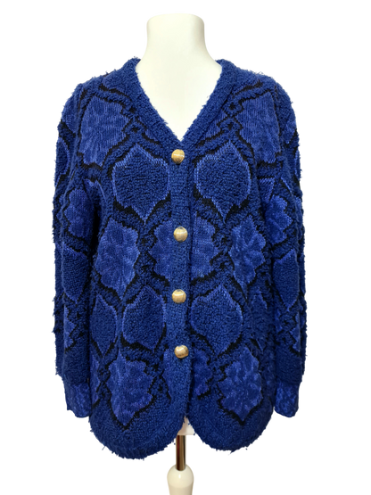 Cardigan long femme bleu Pierre Cardin vintage des années 80 EMMAUS