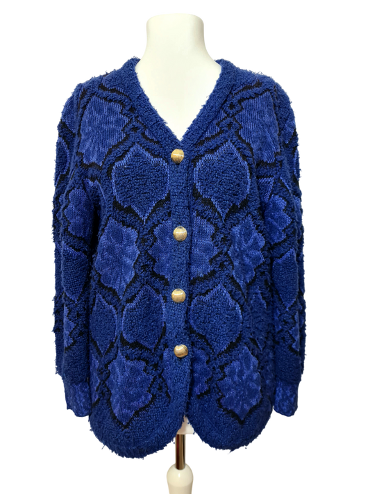 Cardigan long femme bleu Pierre Cardin vintage des années 80 EMMAUS