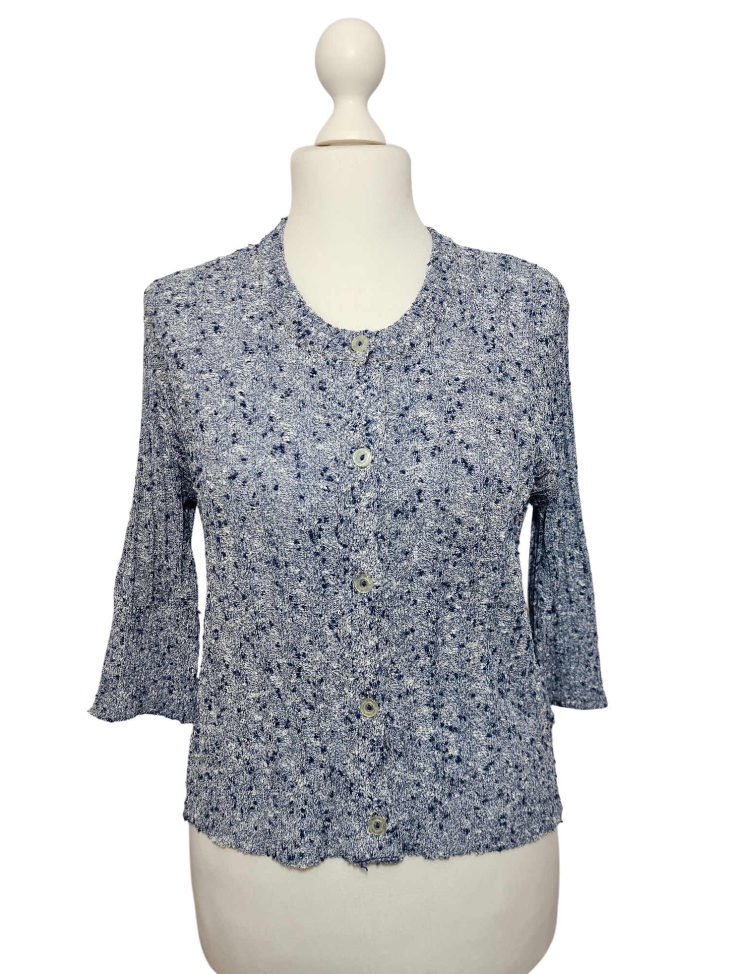 Cardigan bleu chiné manches 3/4 des années 80-90 EMMAUS