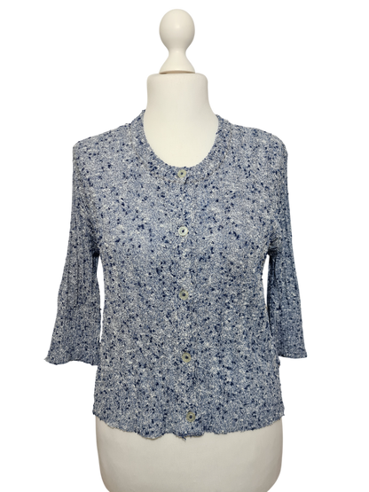 Cardigan bleu chiné manches 3/4 des années 80-90 EMMAUS