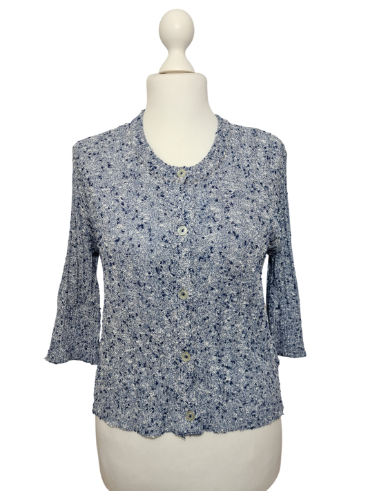 Cardigan bleu chiné manches 3/4 des années 80-90 EMMAUS