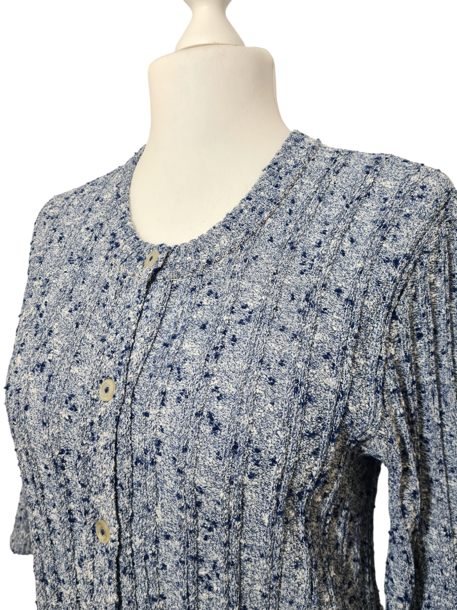 Cardigan bleu chiné manches 3/4 des années 80-90 EMMAUS