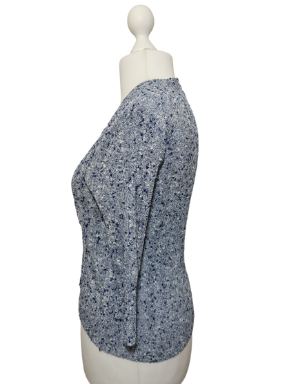 Cardigan bleu chiné manches 3/4 des années 80-90 EMMAUS