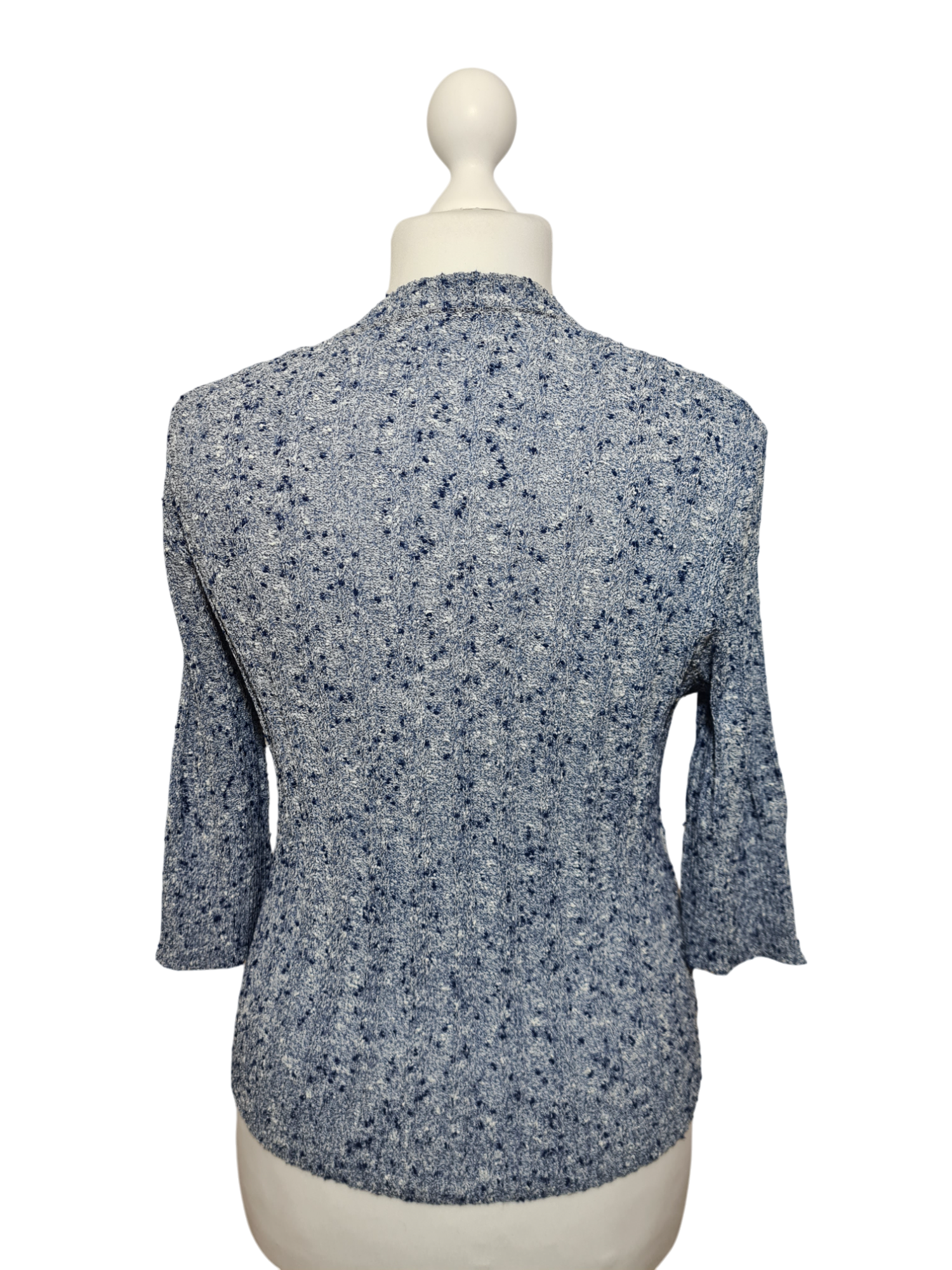 Cardigan bleu chiné manches 3/4 des années 80-90 EMMAUS