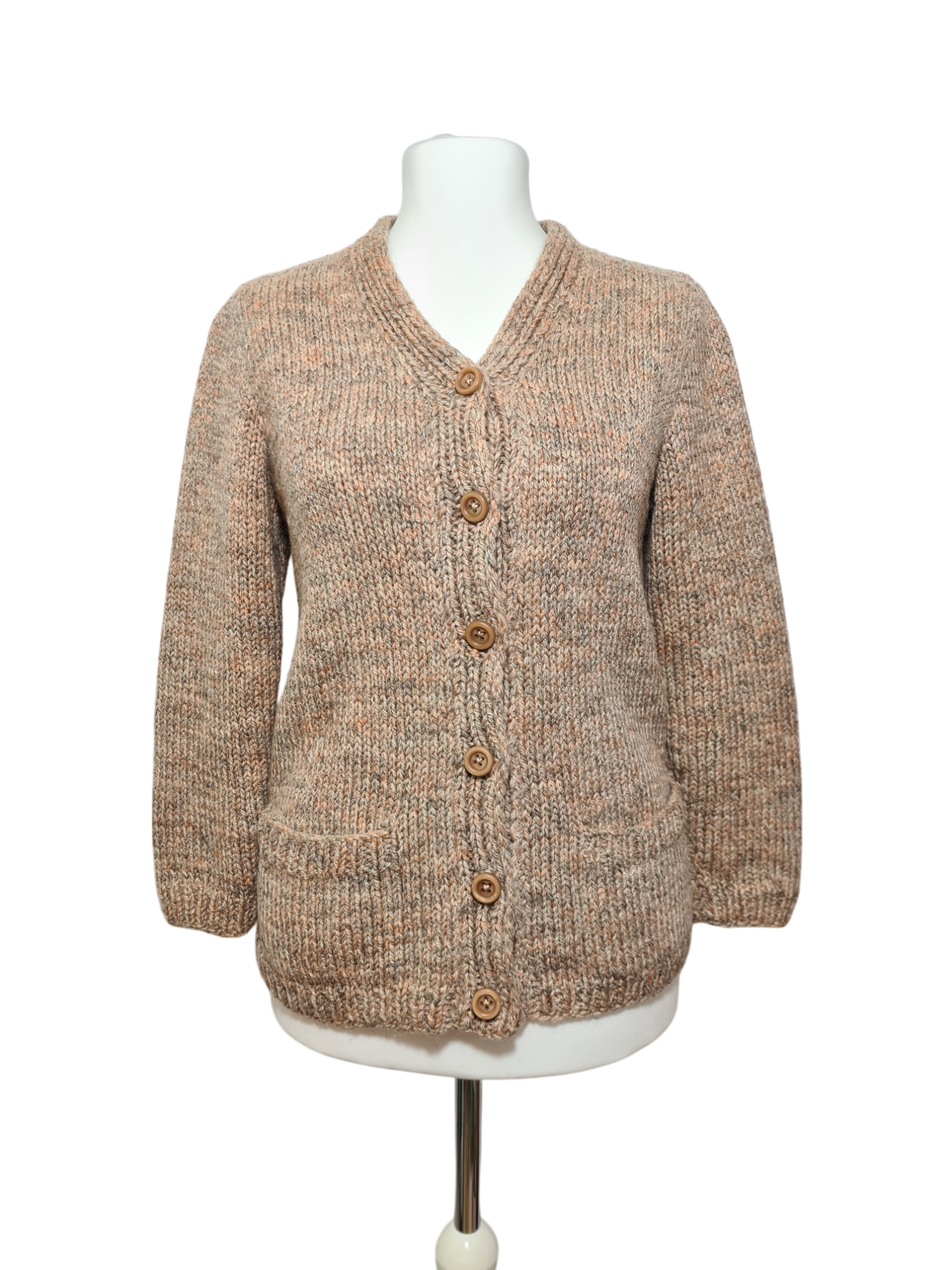 Gilet cardigan pull femme en laine mélangée tricotée des années 80-90 EMMAUS