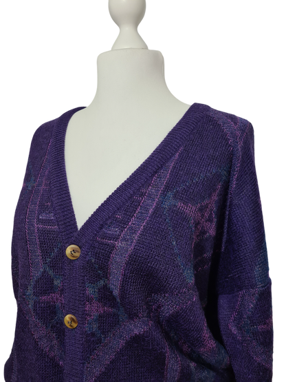 Cardigan femme oversize violet des années 80-90 EMMAUS