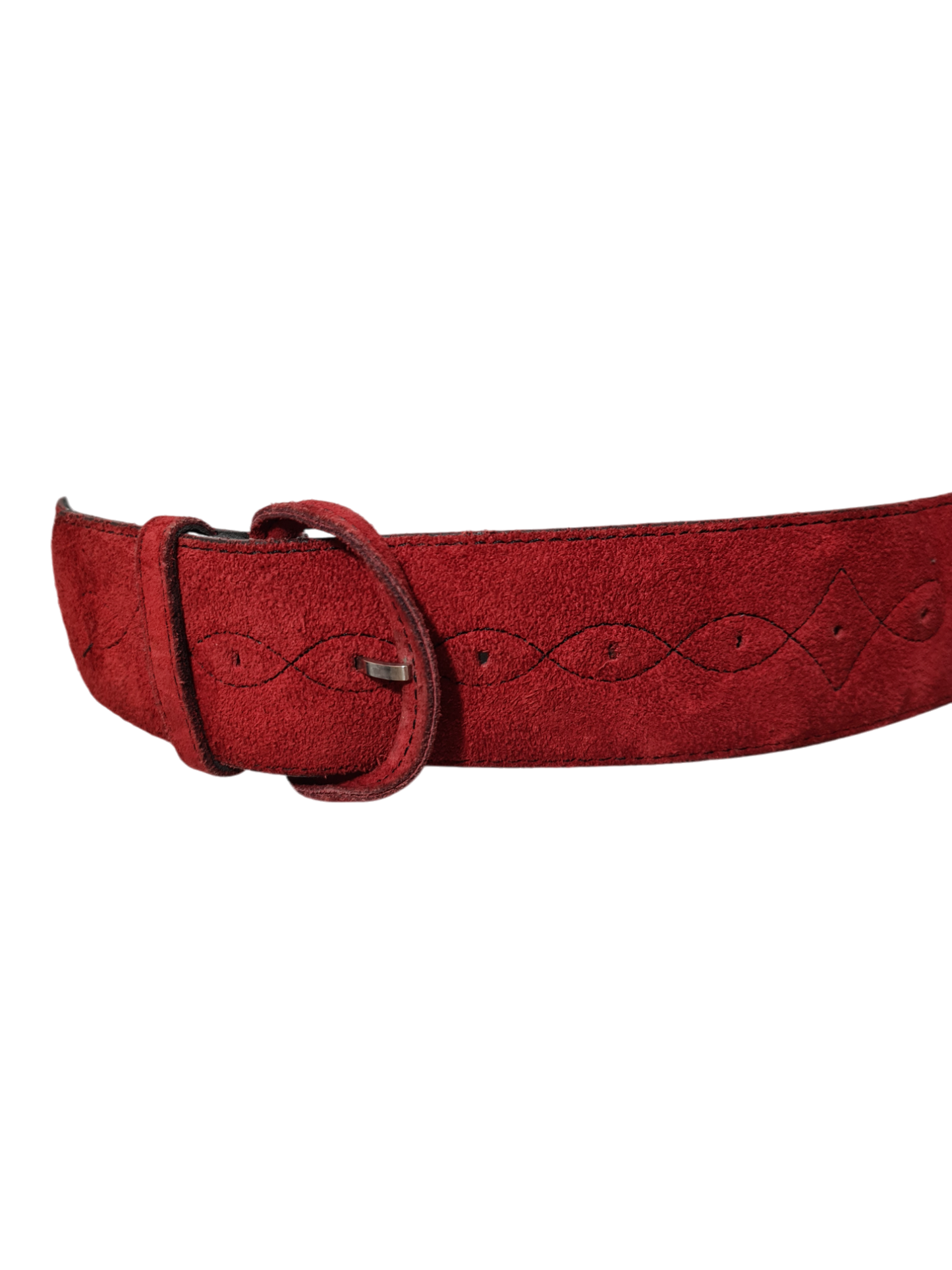 Ceinture rouge en daim avec motifs brodés des années 70-80 - FRIPEO