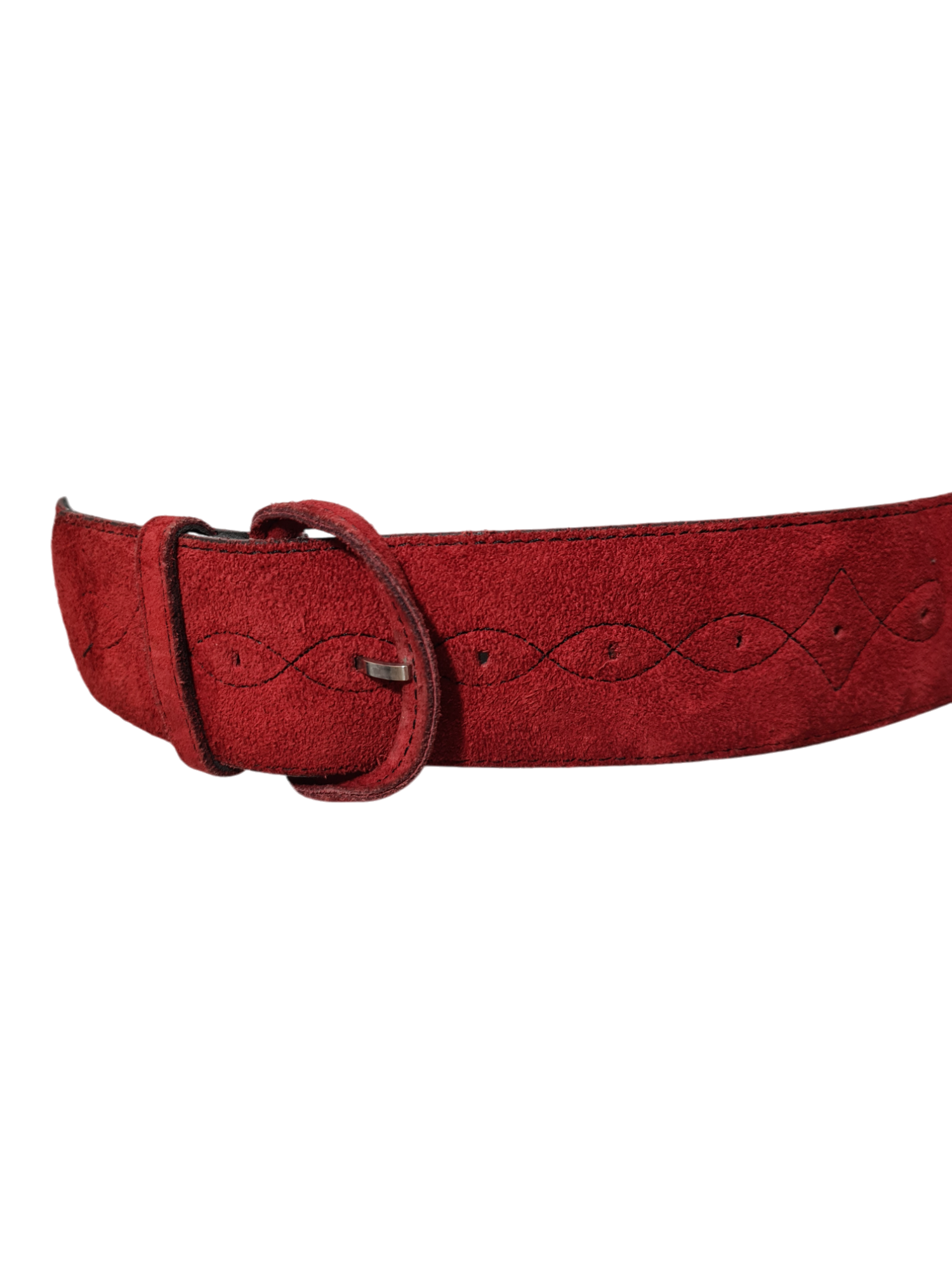Ceinture rouge en daim avec motifs brodés des années 70-80 - FRIPEO