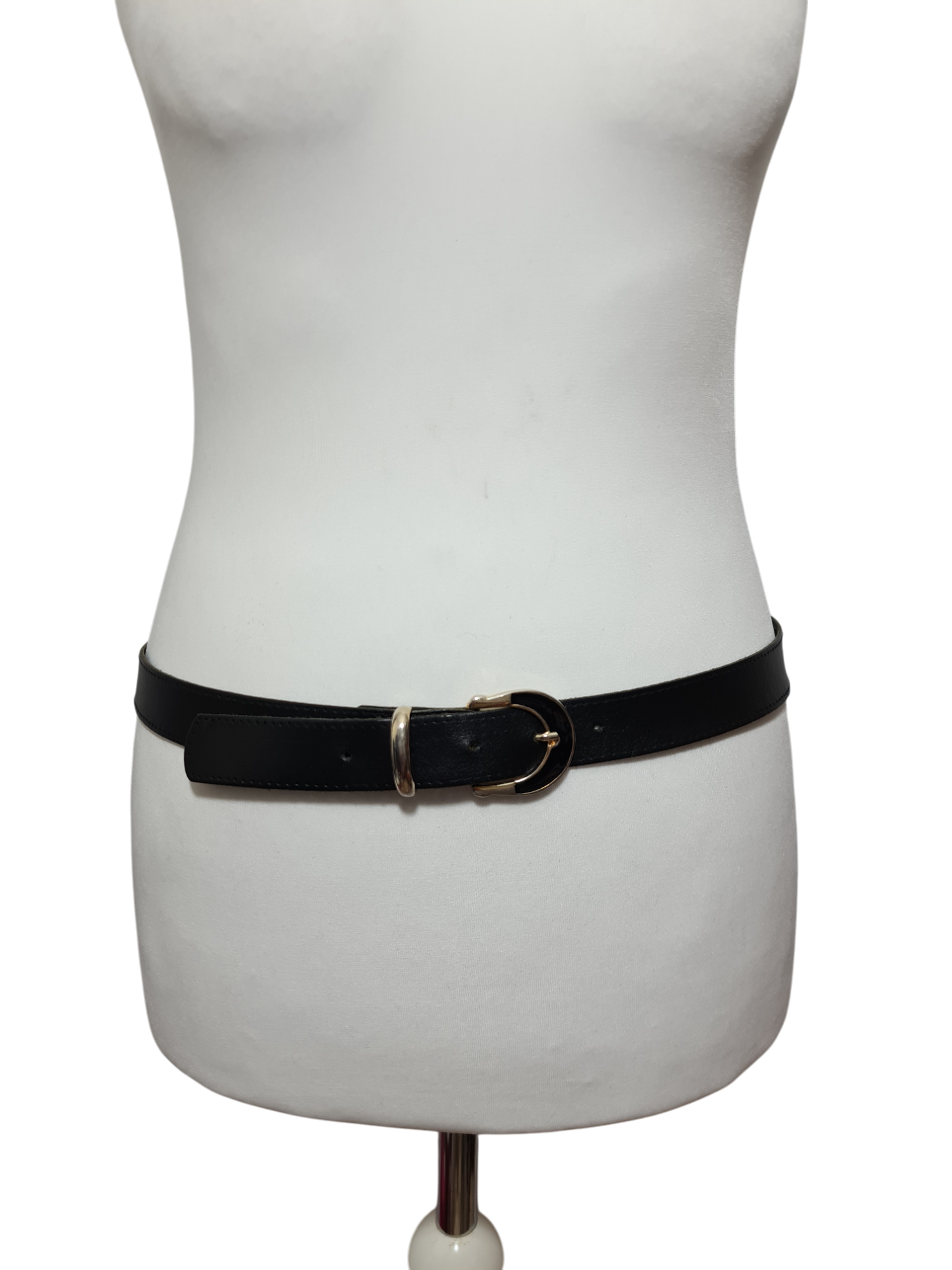 Ceinture noire en cuir véritable avec boucle dorée des années 90-2000 - FRIPEO
