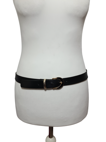 Ceinture noire en cuir véritable avec boucle dorée des années 90-2000 - FRIPEO