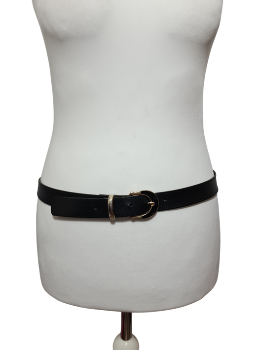 Ceinture noire en cuir véritable avec boucle dorée des années 90-2000 - FRIPEO