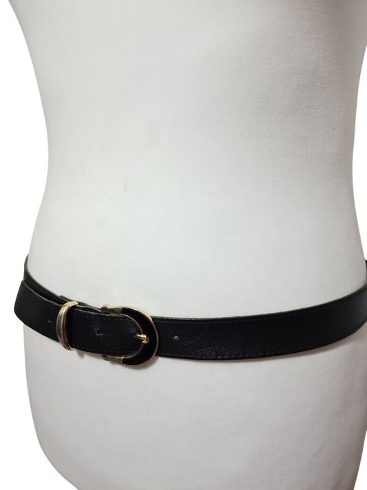 Ceinture noire en cuir véritable avec boucle dorée des années 90-2000 - FRIPEO