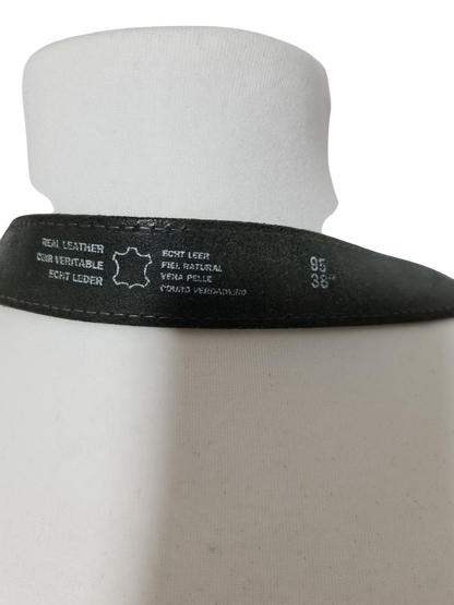 Ceinture noire en cuir véritable avec boucle dorée des années 90-2000 - FRIPEO