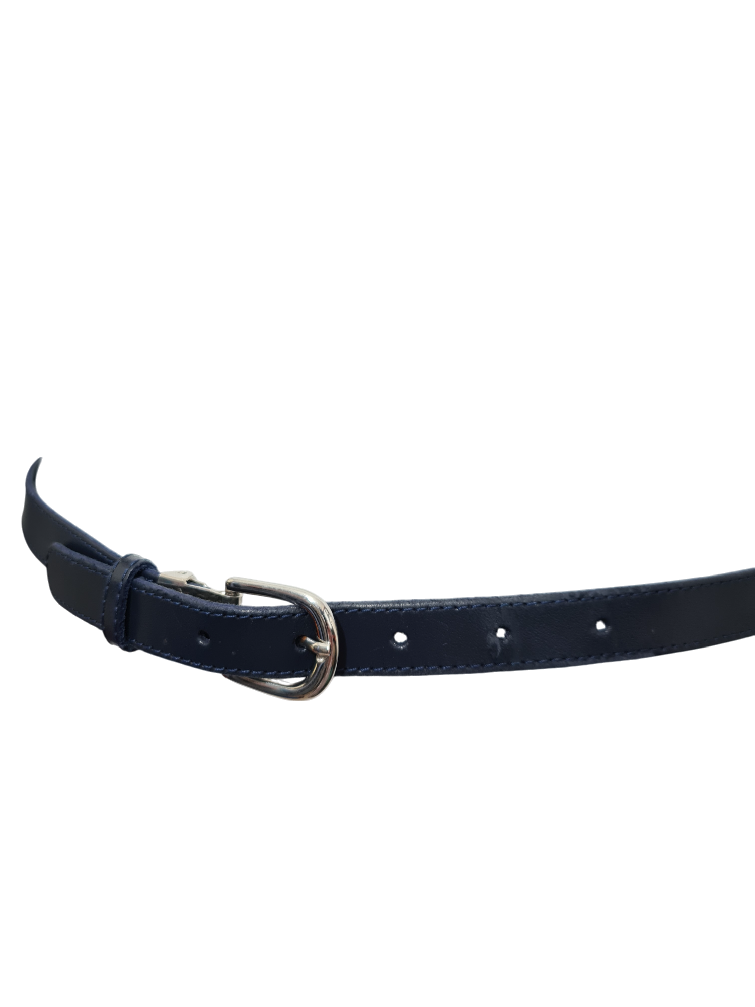 Ceinture fine bleue marine en croûte de cuir des années 90-2000 - FRIPEO