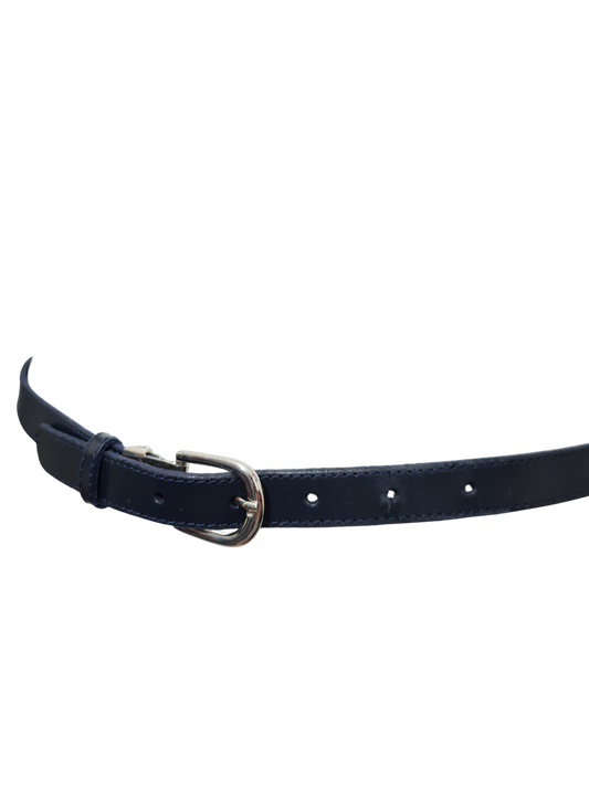 Ceinture fine bleue marine en croûte de cuir des années 90-2000 - FRIPEO