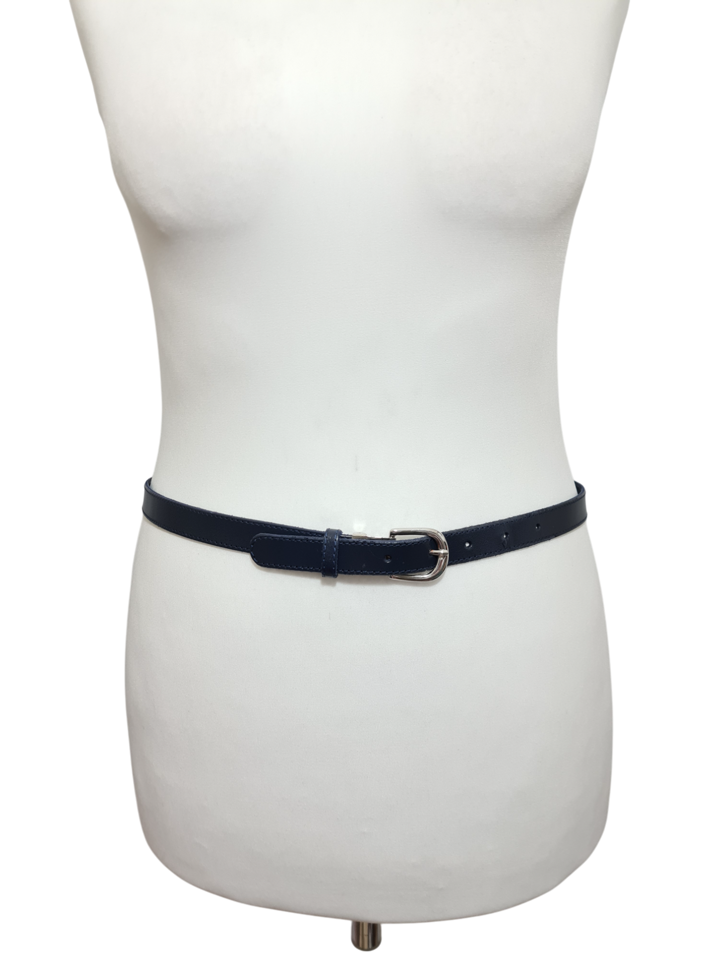 Ceinture fine bleue marine en croûte de cuir des années 90-2000 - FRIPEO