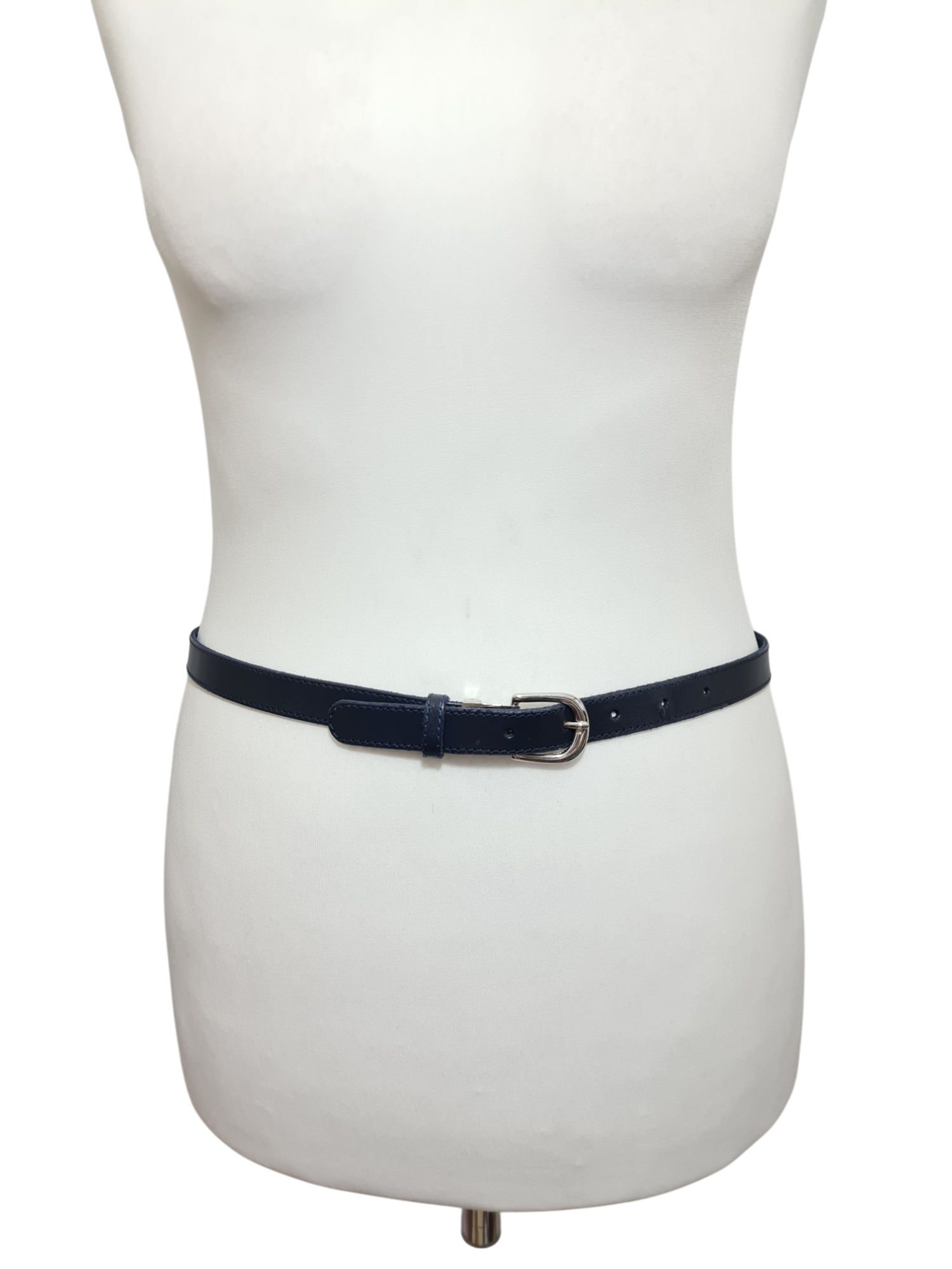 Ceinture fine bleue marine en croûte de cuir des années 90-2000 - FRIPEO