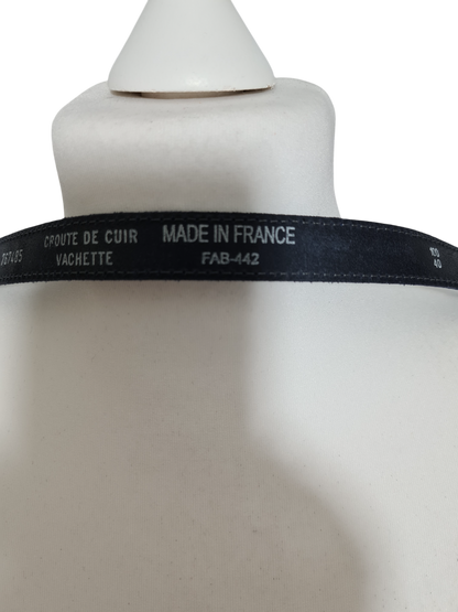 Ceinture fine bleue marine en croûte de cuir des années 90-2000 - FRIPEO
