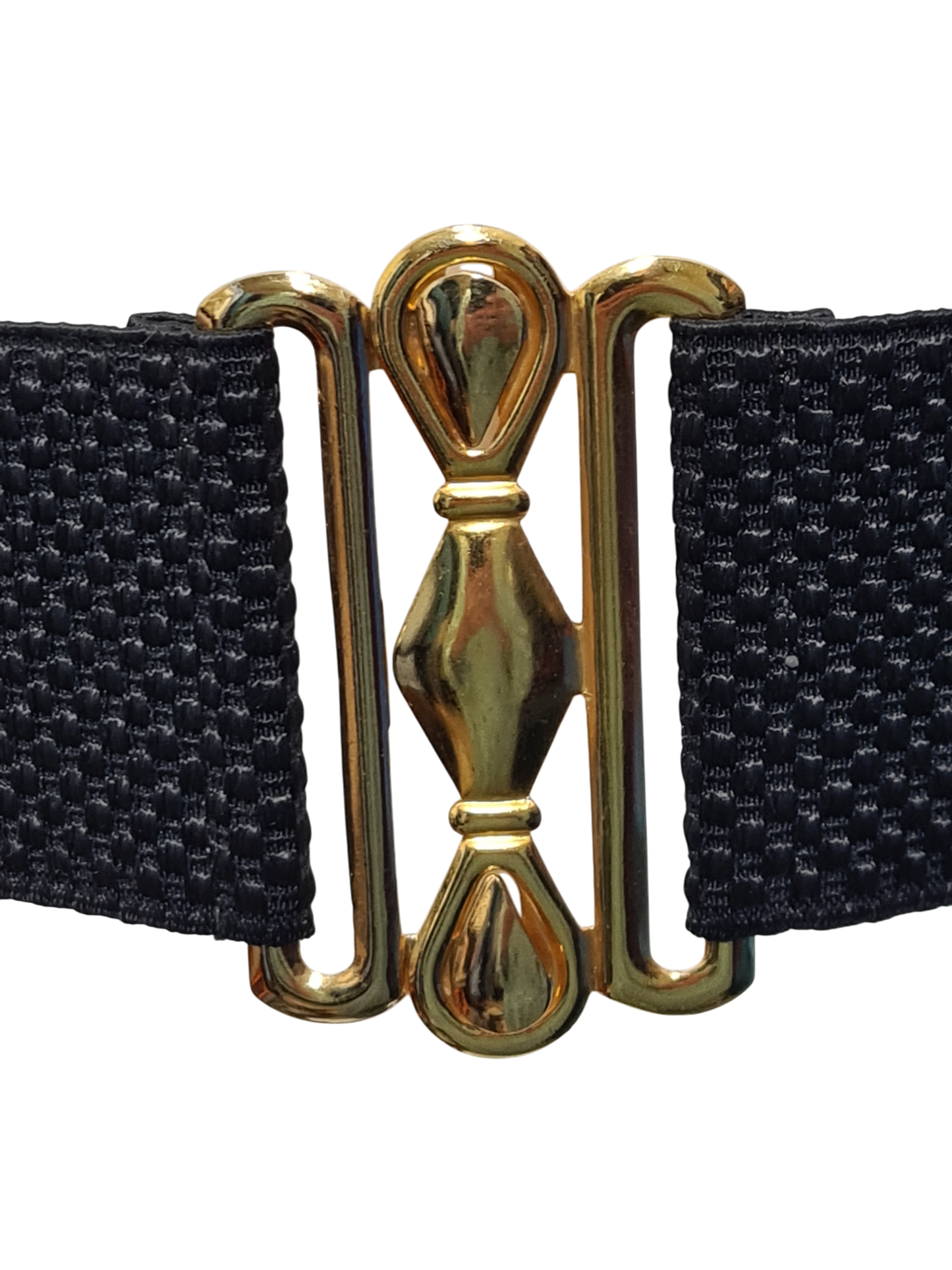 Ceinture noire élastiquée fermoir en métal doré des années 80-90 EMMAUS