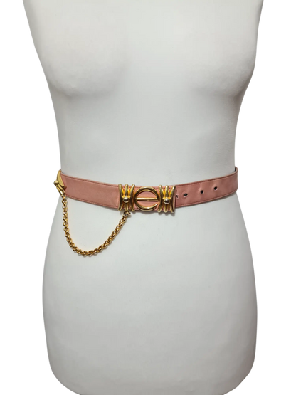 Ceinture rose en cuir véritable avec chaîne Electre Paris des années 80-90 - FRIPEO