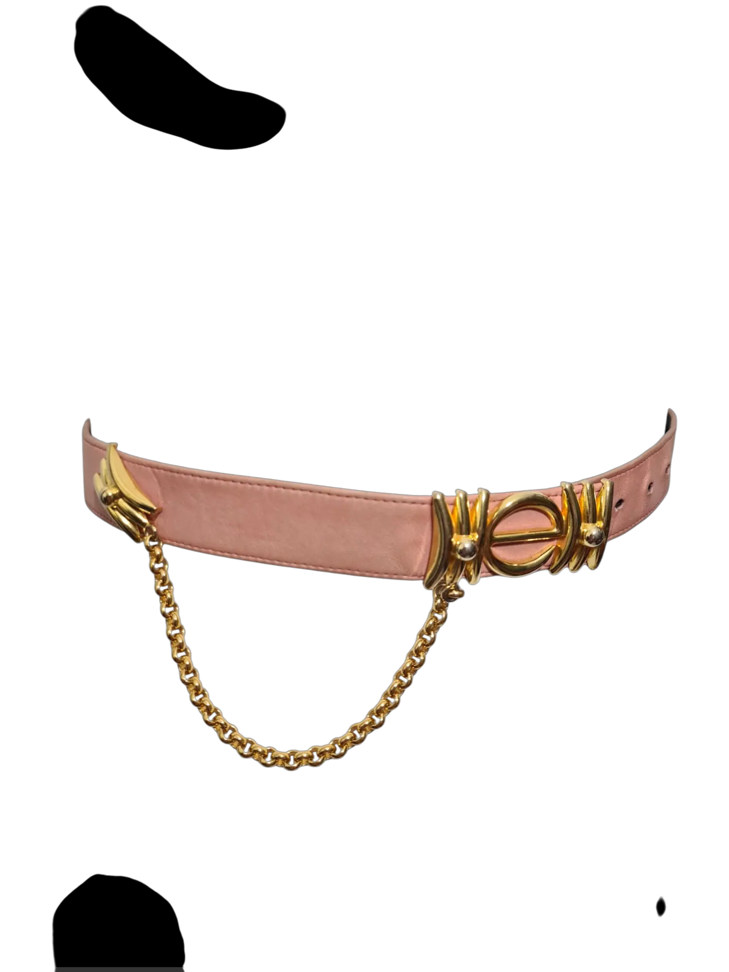 Ceinture rose en cuir véritable avec chaîne Electre Paris des années 80-90 - FRIPEO