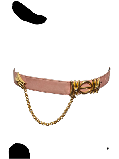 Ceinture rose en cuir véritable avec chaîne Electre Paris des années 80-90 - FRIPEO
