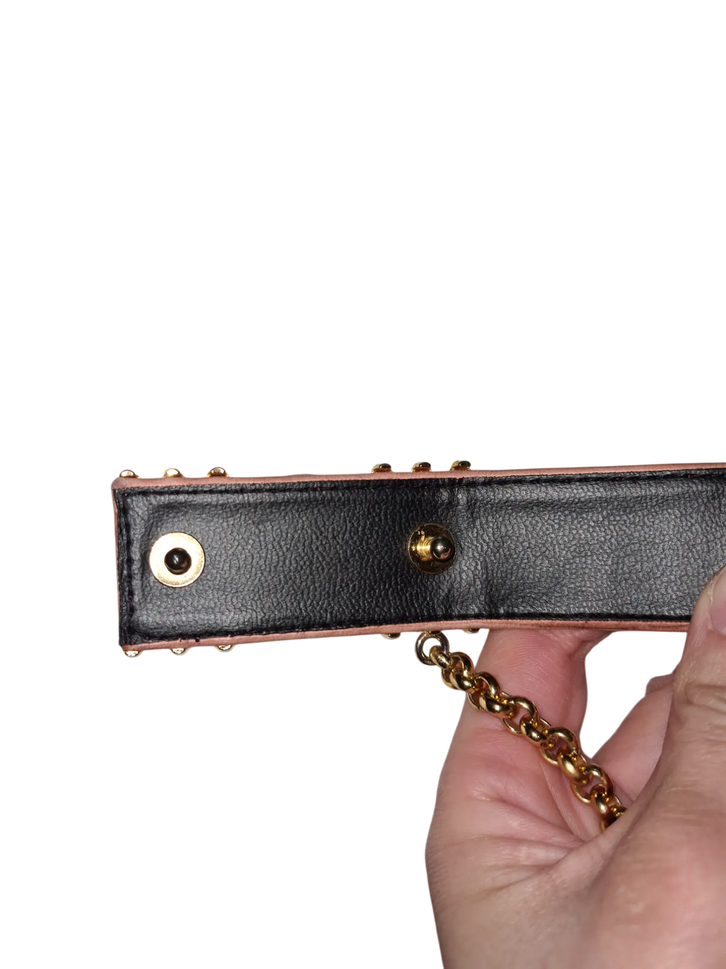 Ceinture rose en cuir véritable avec chaîne Electre Paris des années 80-90 - FRIPEO