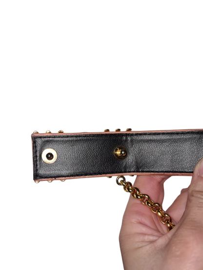 Ceinture rose en cuir véritable avec chaîne Electre Paris des années 80-90 - FRIPEO