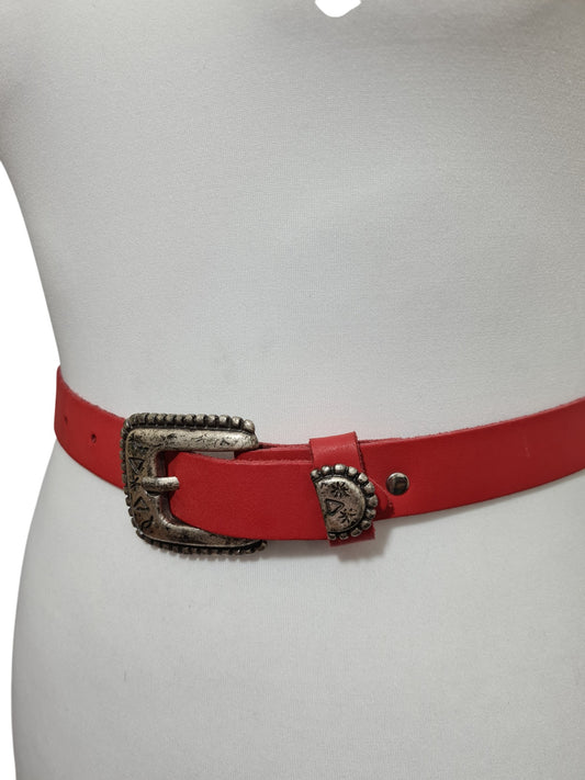 Ceinture rouge en croûte de cuir style cowboy/western des années 90 - FRIPEO