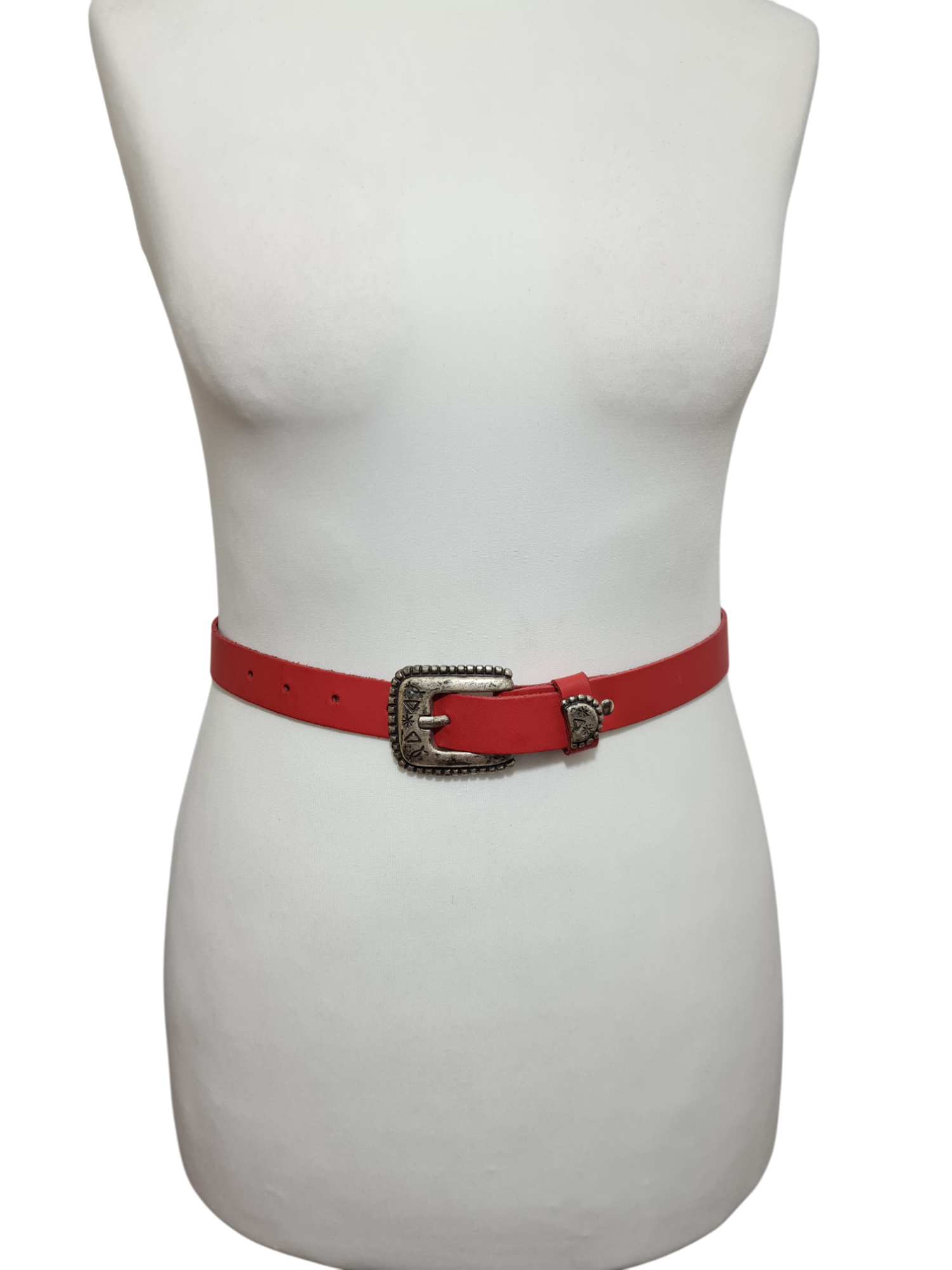 Ceinture rouge en croûte de cuir style cowboy/western des années 90 - FRIPEO