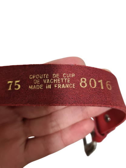 Ceinture rouge en croûte de cuir style cowboy/western des années 90 - FRIPEO