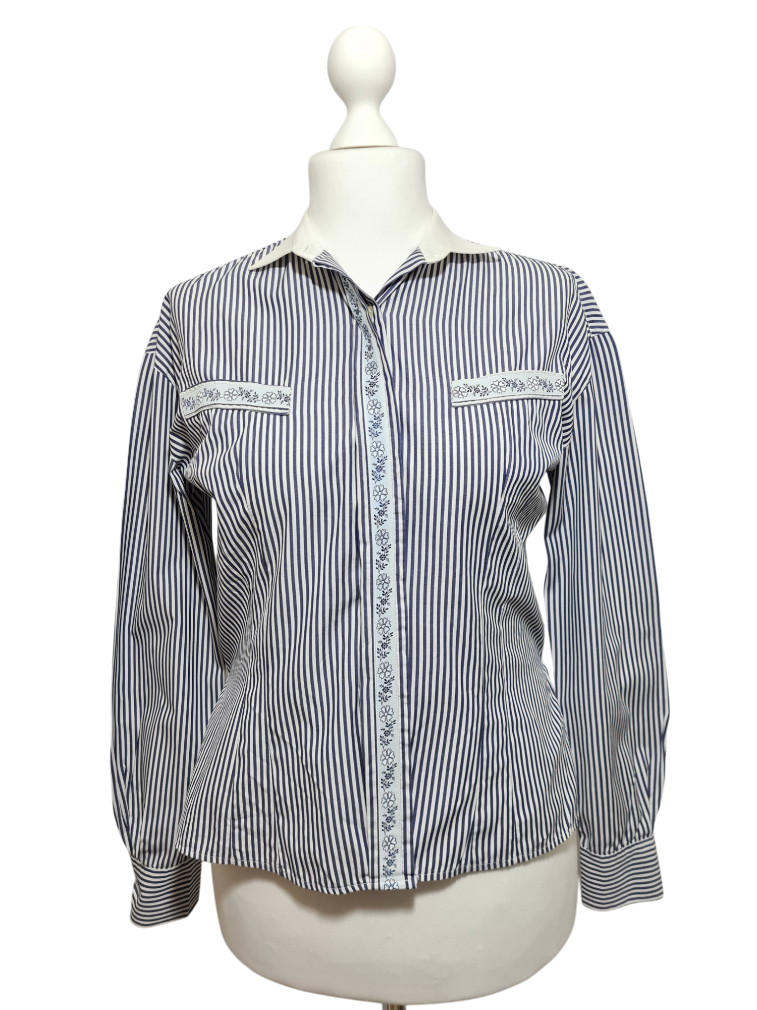 Chemisier femme Burton à rayures bleues des années 80-90 EMMAUS