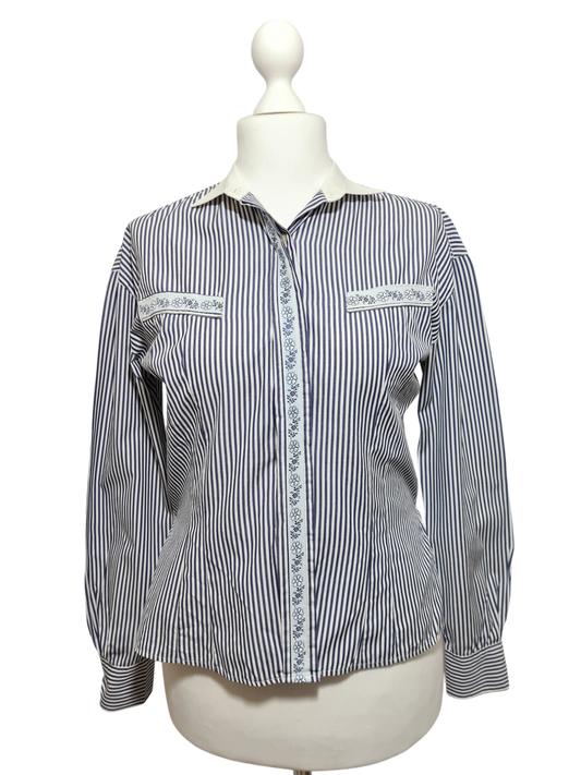 Chemisier femme Burton à rayures bleues des années 80-90 EMMAUS