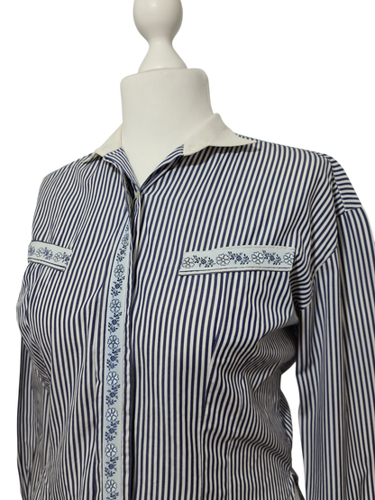 Chemisier femme Burton à rayures bleues des années 80-90 EMMAUS