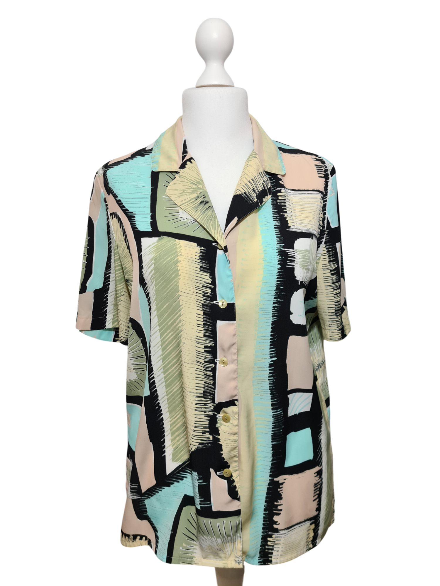 Chemise femme à manches courtes imprimé graphique coloré des années 80-90 EMMAUS