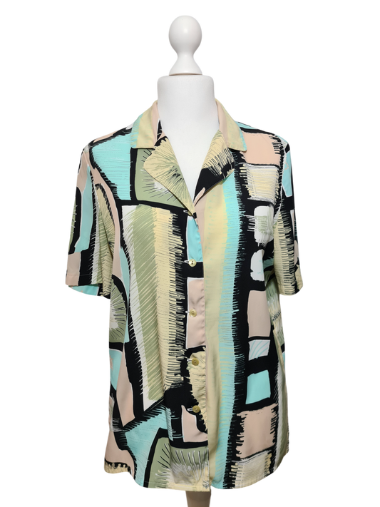Chemise femme à manches courtes imprimé graphique coloré des années 80-90 EMMAUS