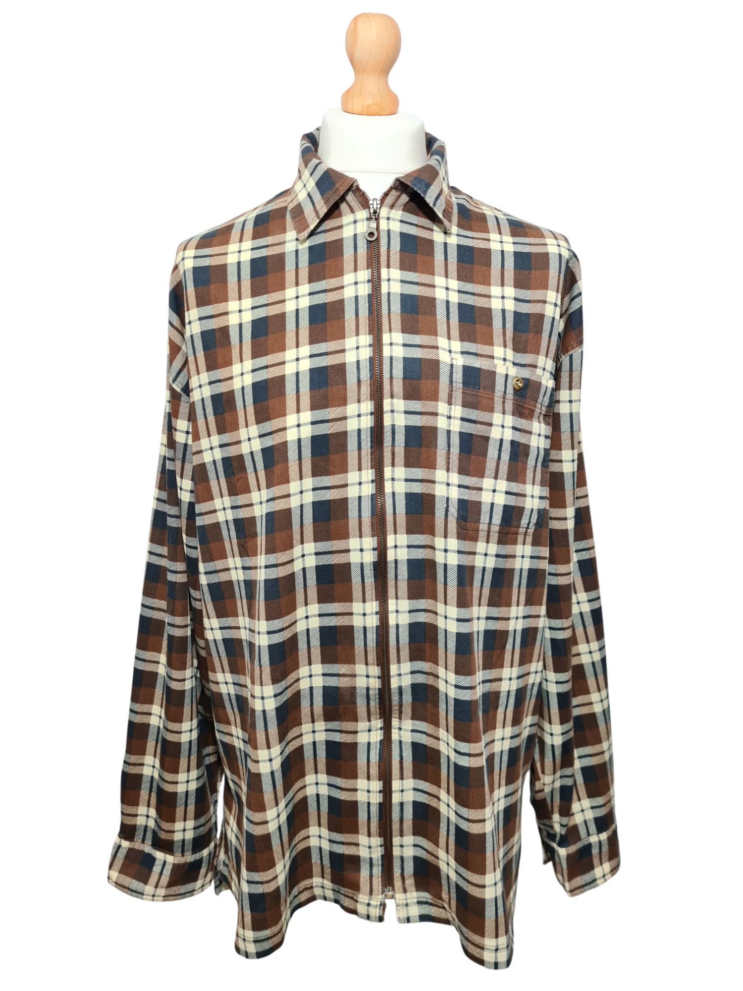 Chemise homme à carreaux oversize style workwear à fermeture zippée des années 90-2000 EMMAUS