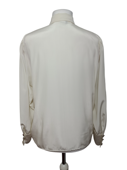 Chemisier femme blanc cassé en dentelle des années 80-90 EMMAUS