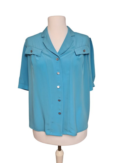 Chemise femme vintage bleue col tailleur des années 80/90 EMMAUS