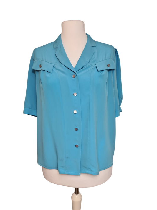 Chemise femme vintage bleue col tailleur des années 80/90 EMMAUS