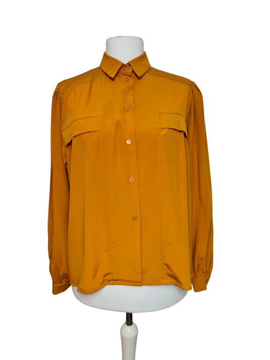 Chemise femme ample couleur moutarde manches bouffantes des années 80/90 EMMAUS