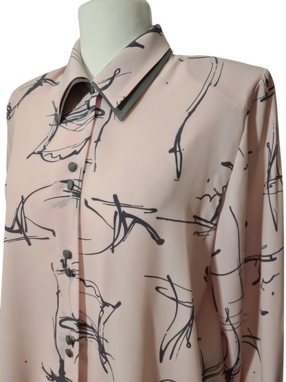 Chemisier rose pastel à motifs gris des années 80-90 EMMAUS