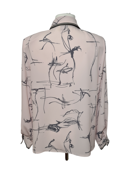 Chemisier rose pastel à motifs gris des années 80-90 EMMAUS