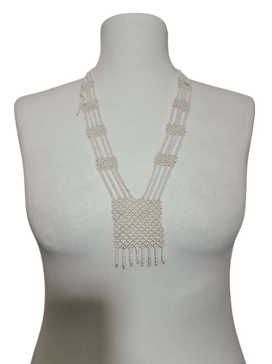 Collier de petites perles blanches style ethnique fait main vintage des années 70/80 My troc