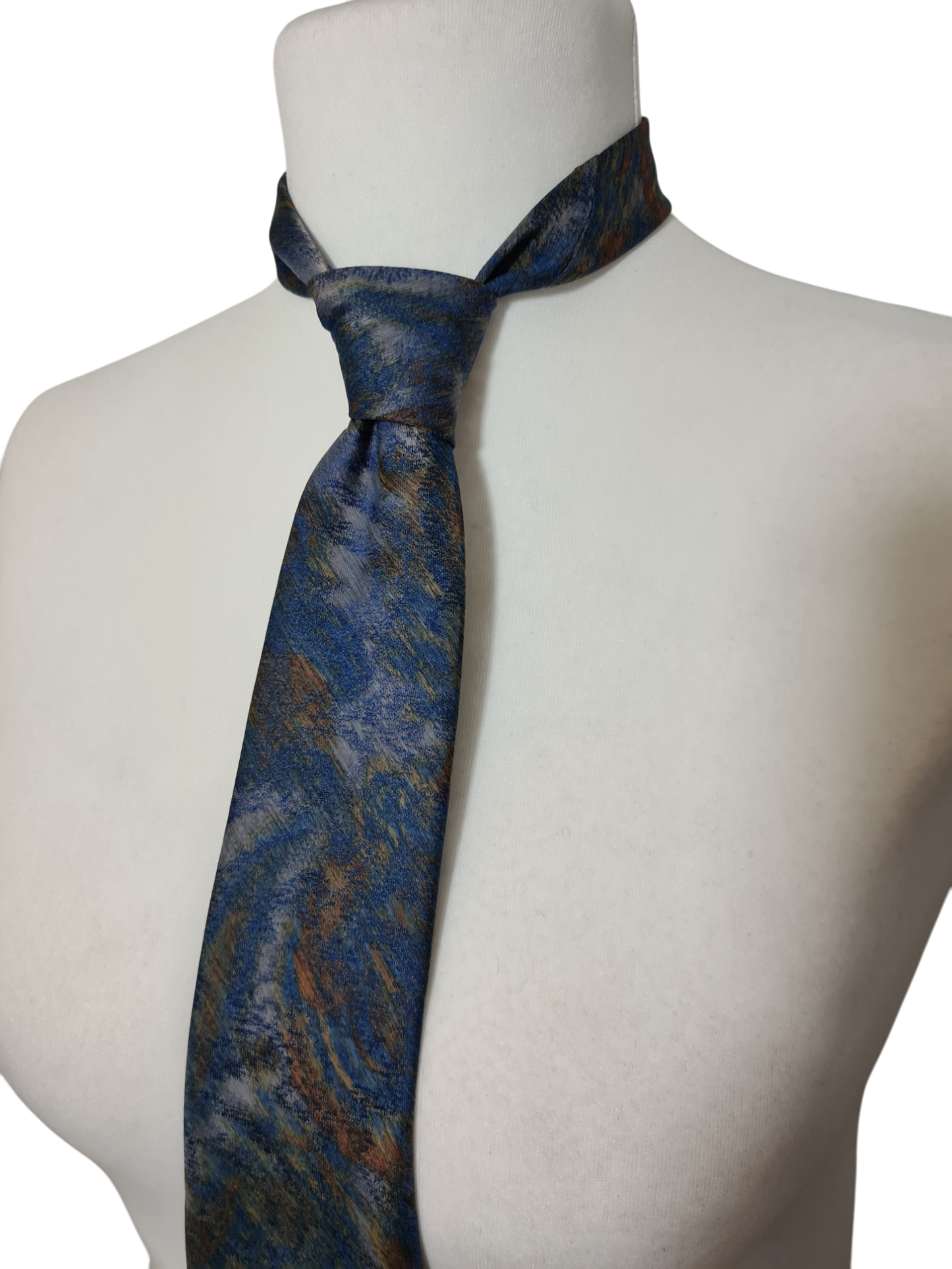 Cravate bleue et dorée vintage des années 80 EMMAUS