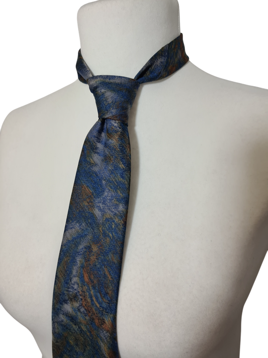 Cravate bleue et dorée vintage des années 80 EMMAUS