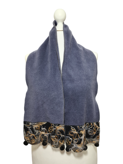 Écharpe douce et chaude à bordures brodées pompons bohème chic des années 90-2000 EMMAUS