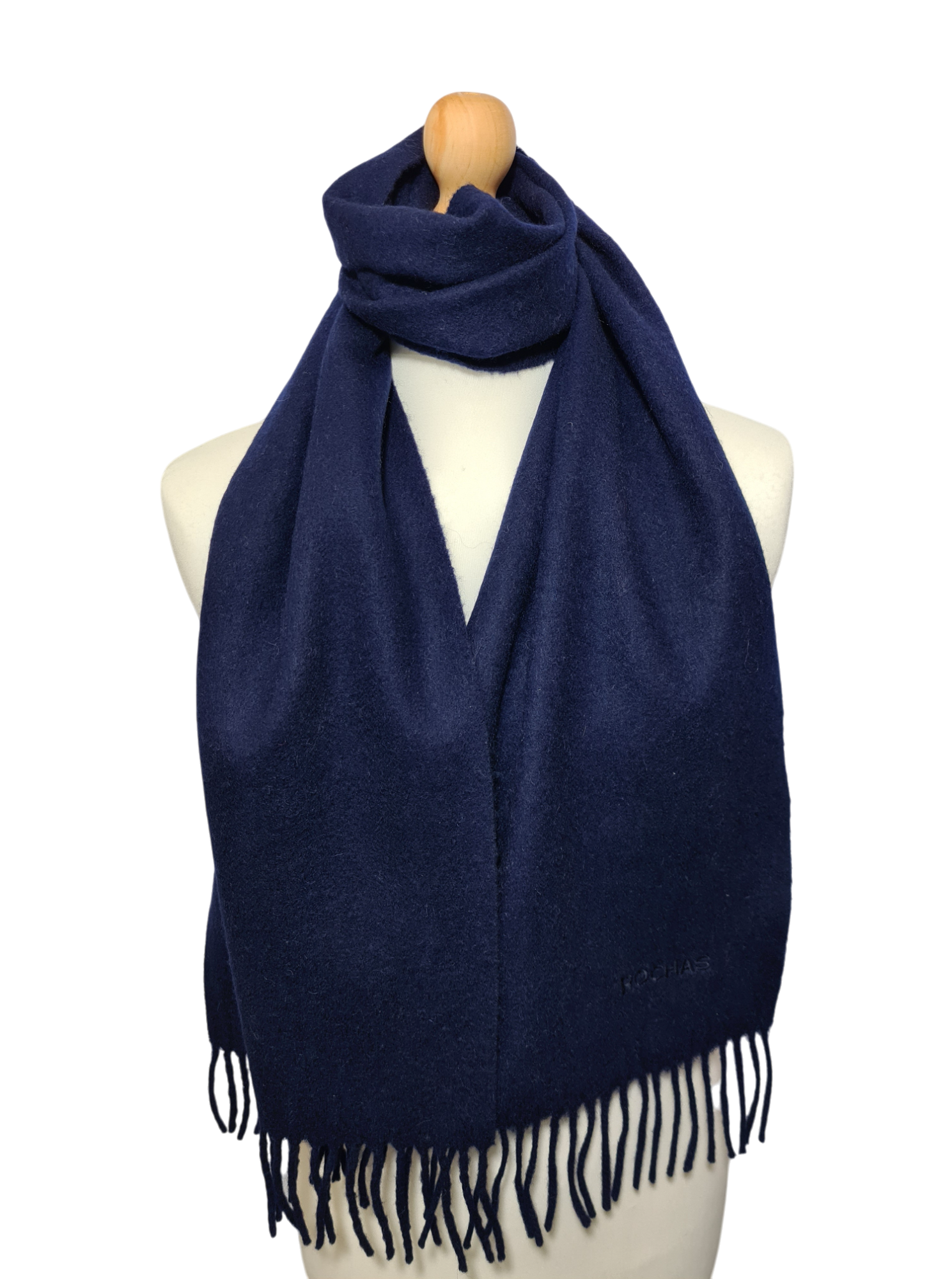 Écharpe bleue marine Rochas en pure laine des années 90-2000 EMMAUS